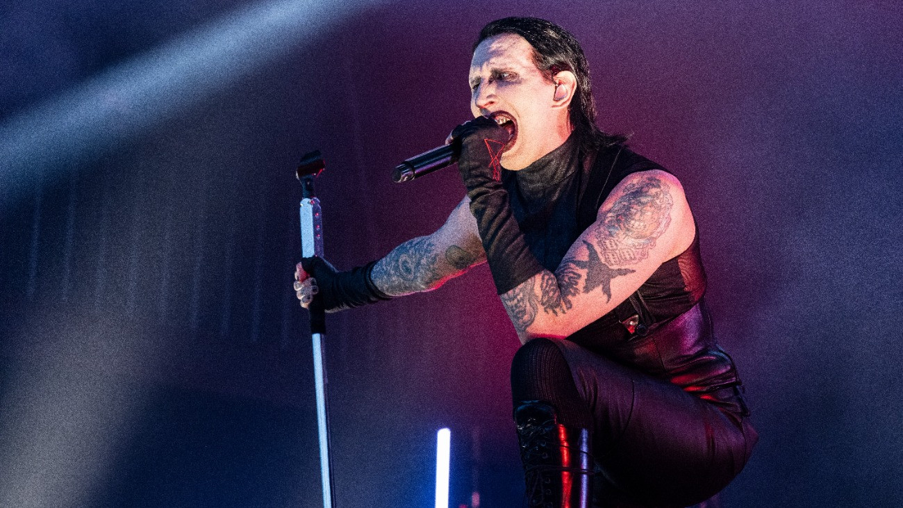 PRYOR, OKLAHOMA - AUGUST 29: Marilyn Manson performs in concert during Rocklahoma at Rockin Red Dirt Ranch on August 29, 2025 in Pryor, Oklahoma.