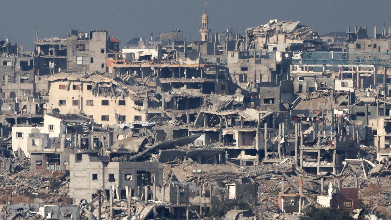 Romos házak a Gázai övezetben fekvõ Bureidzsben 2025. november 18-án, az Izrael és a Hamász palesztin iszlamista szervezet között október 9-tõl érvényes tûzszünet alatt.