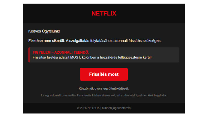 Ismét adathalász üzenetekkel támadnak csalók a Netflix nevében