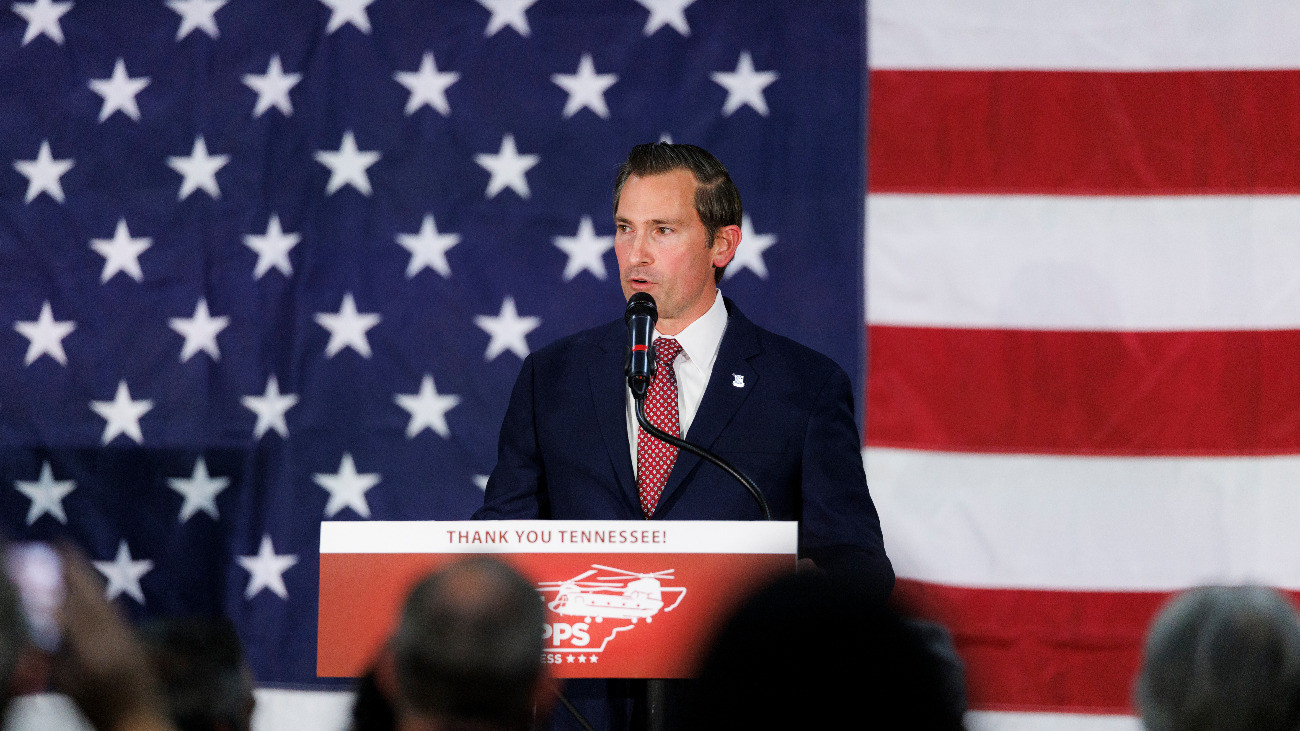 NASHVILLE, TENNESSEE - DECEMBER 2: House of  Representative-elect Republican Matt Van Epps delivers his victory speech at Millennium Hotel Maxwell House Nashville on December 2, 2025 in Nashville, Tennessee. Tennessees 7th district elected Republican Matt Van Epps in a special election to fill a House of Representatives seat vacated by the resignation of Republican Mark Green earlier this year.  Van Epps defeated Democratic nominee Aftyn Behn.  (Photo by Brett Carlsen/Getty Images)