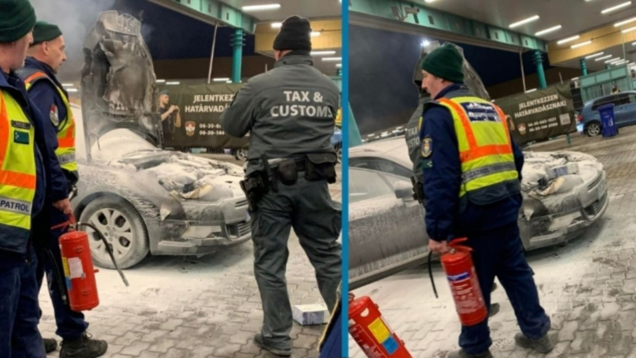 Kigyulladt autó a röszkei határállomáson.