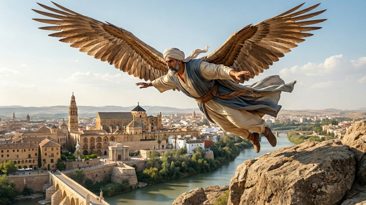 A fotón egy 9. században élt iszlám tudos repül Cordoba felett.