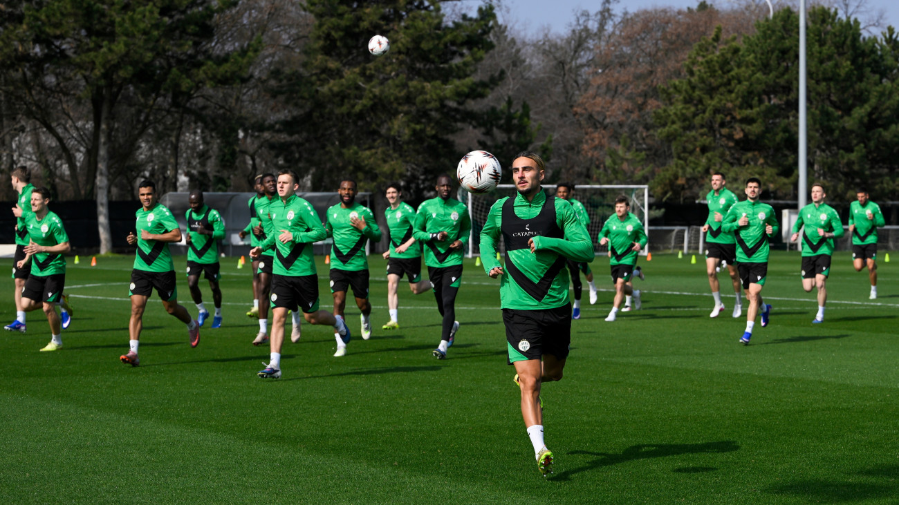 A Ferencváros labdarúgócsapatának edzése az FTC-MVM Népligeti Sportközpontban, 2026. március 11-én. A csapat másnap a portugál SC Braga együttesét fogadja a labdarúgó Európa-liga nyolcaddöntõjének elsõ mérkõzésén.